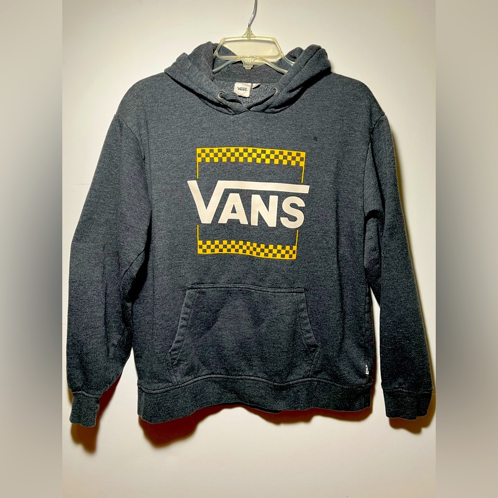 Vans Off The Wall hoodie gray w/ yellow checkered graphic.